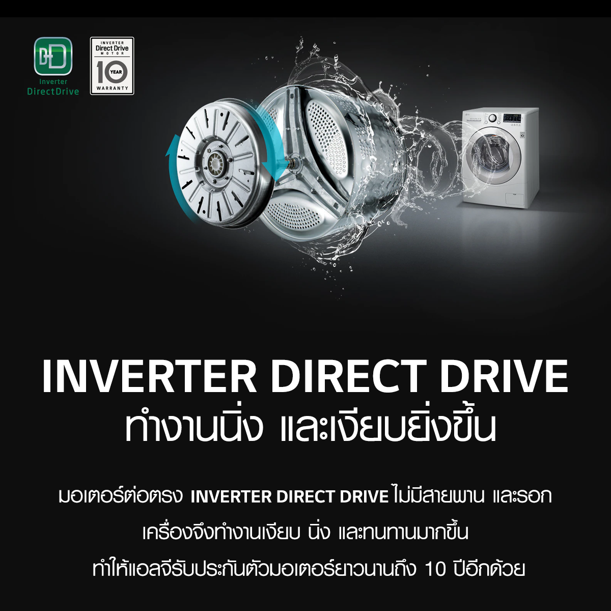 LG เครื่องซักผ้าฝาหน้า รุ่น FM1207N6W ระบบ Inverter Direct Drive ความจุซัก 7 กก.