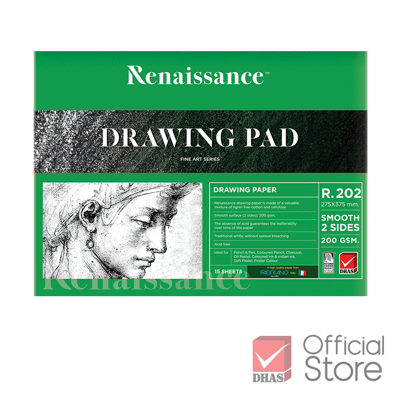 Renaissance สมุดวาดรูป กระดาษวาดเขียน Pad เรียบ R-202 15S 200G 275x375 mm. จำนวน 1 เล่ม