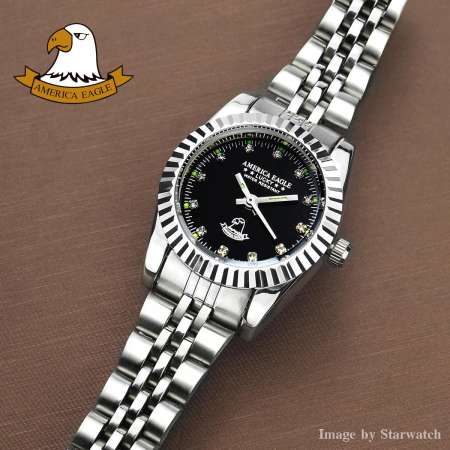 AMERICA EAGLE Watch นาฬิกาข้อมือผู้หญิง สายสแตนเลส รุ่น AE001L -Silver/Black
