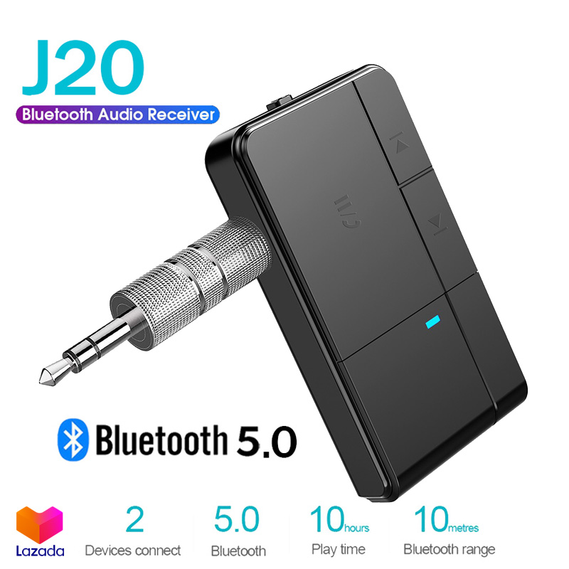J20 อุปกรณ์รับสัญญาณบลูทูธ ใช้กับเครื่องเสียงรถยนต์ หูฟัง ลำโพง Bluetooth 5.0 Aux 3.5m Audio Receiver Adapter hands-free headsets, speakers รองรับเครื่องเสียงที่มีช่องเสียบแจ็คกลม 3.5มม