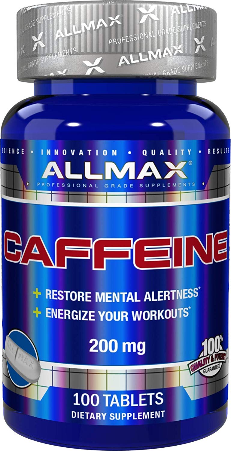 ALLMAX Nutrition Caffeine 200 mg, 100 tablets  เพิ่มพละกำลังในการออกกำลังกายทนและนานขึ้น คาเฟอีนบริสุทธิ์ ขนาด 100 เม็ด เพิ่มอะดรีนาลีน ช่วยกระตุ้นระบบประสาทส่วนกลาง (CNS) ช่วยให้คุณสามารถยกได้หนักขึ้นและชะลอเวลาของคุณให้อ่อนเพลียน้อยลง