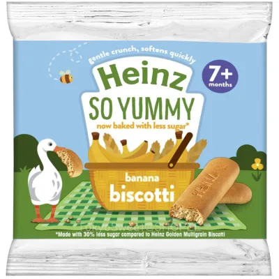 รสกล้วย Banana Biscotti 60 กรัม Heinz Biscotti So Yummy ไฮนซ์ บิสคอตติ บิสกิตสัญชาติอิตาเลี่ยน นำเข้าจากอิตาลี สำหรับคุณหนู 7 เดือนขึ้นไป ขนมเด็กเล็ก