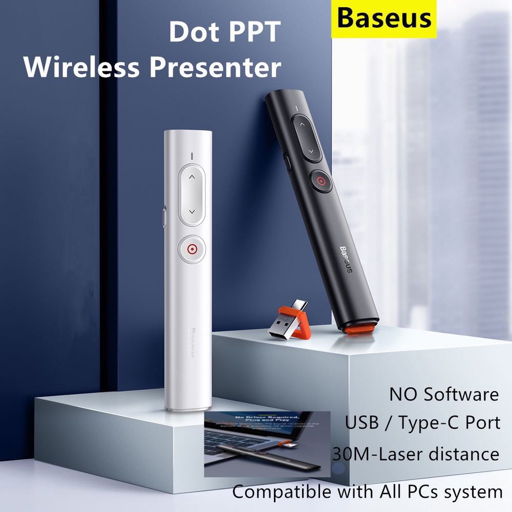 Baseus รีโมทพรีเซนไร้สาย Type c + USB Wireless Remote Control Presentation Laser Pointer PPT#U104#รุ่นACFYB-A02 ของแท้%②