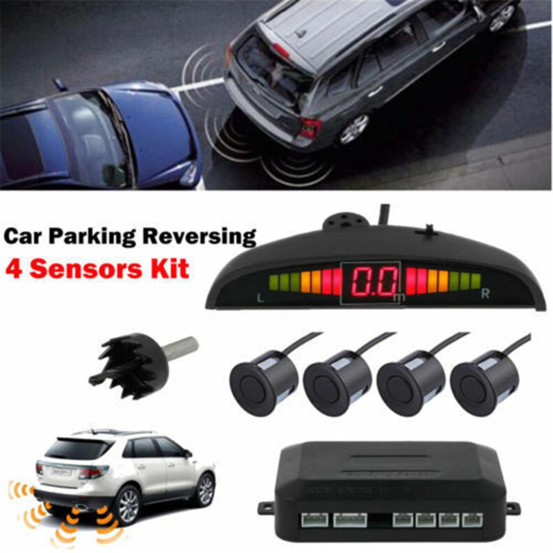 MA Car Parking Rear Reversing Sensors 4 Sensors Kit Audio Buzzer Alarm LED Display