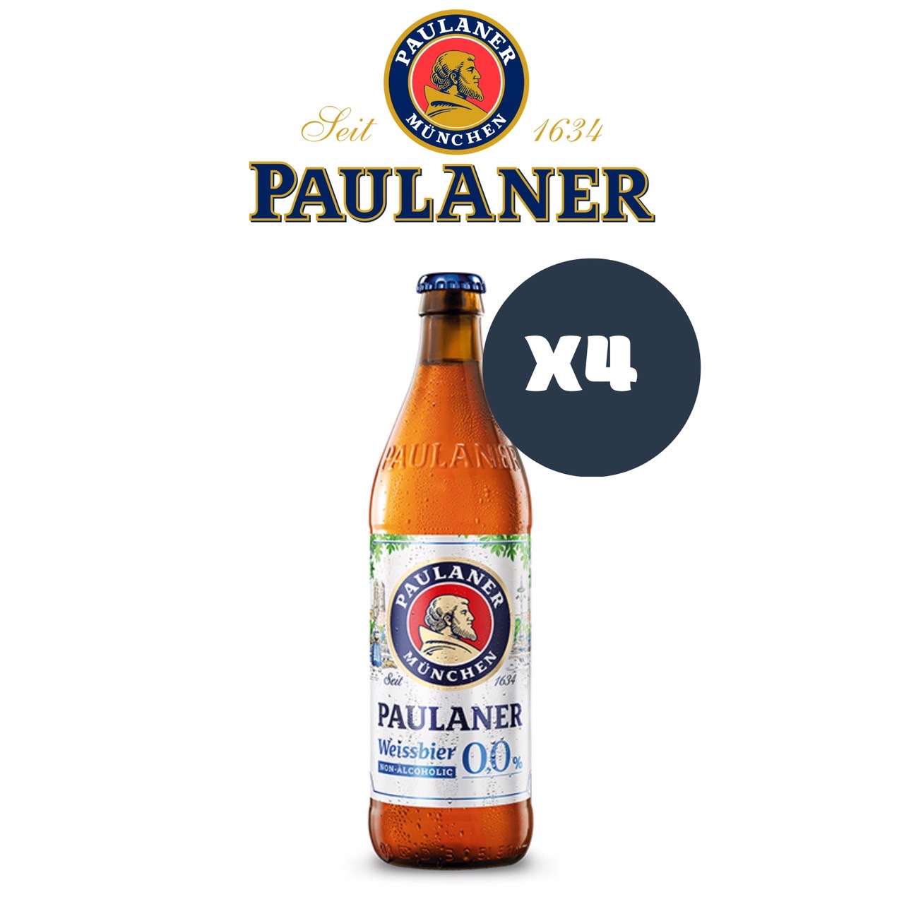 Paulaner NonAlcoholic Weissbier 0,0 500 ml. 4 bottles พอลลาเนอร์ ไวส์