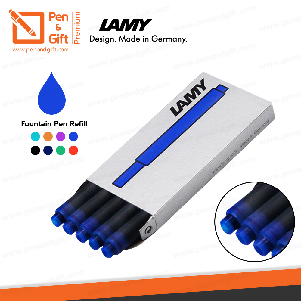 LAMY หมึกหลอดลามี่ T10 สีน้ำเงิน สำหรับปากกาหมึกซึม แพ็ค 5 ชิ้น ของแท้ 100 % - LAMY T10 Blue Ink Cartridge Refill for Fountain Pen ラミー インク カートリッジ（5本入）LT10BL ブルー [ปากกาสลักชื่อ ของขวัญ Pen&Gift Premium]