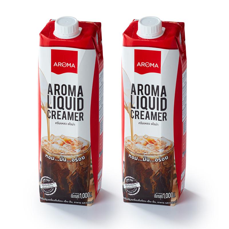 Aroma อโรม่า ครีมเหลว/ครีมเทียมข้นจืด ชนิดพร่องมันเนย (1ลิตรX2กล่อง) สำหรับเครื่องดื่มร้อน-เย็น-ปั่น อาหาร และเบเกอรี่