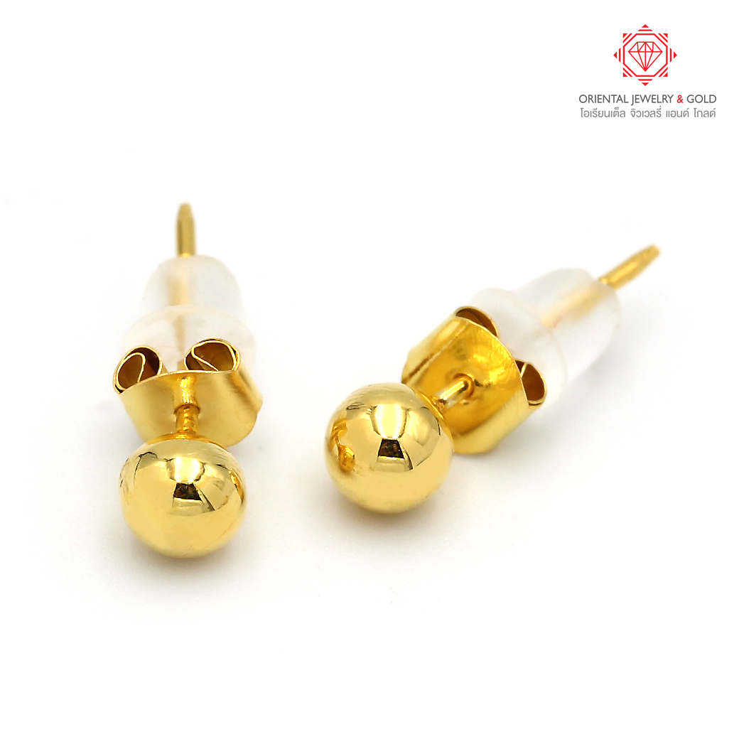 OJ GOLD ต่างหูทองแท้ 90% กลมเกลี้ยง ขายได้ จำนำได้ พร้อมใบรับประกัน ต่างหูทอง ต่างหูทองคำแท้ ต่างหู