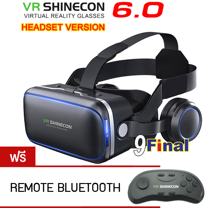 แว่นตา VR 3D , แว่น 3D VR Shinecon 6.0 (Model G04E) พร้อมหูฟังในตัว Stereo Virtual Reality 3D Glass Google BOX VR Headset for IOS & Android แถมฟรี VR SHINECON SC-B01 รีโมทคอนโทรลบูลทูธ