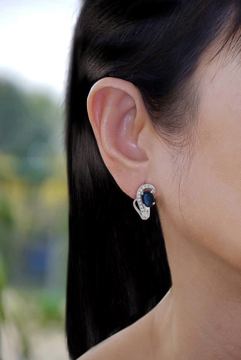 blue sapphire earrings/ Sapphire earrings (Blue Sapphire) large earrings. Gemstone earrings, natural gemstones, wedding earrings, sterling silver earrings, 925 sterling silver product code 1894