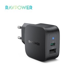 Bộ sạc tường RAVPower PC132 USB C 30W Bộ sạc nhanh 2 cổng18W Nguồn điện thumbnail
