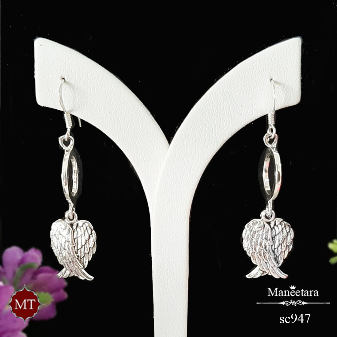 ต่างหูเงินแท้ แบบตะขอ ตุ้งติ้งห่วงกลมปีกนกคู่ 925 Sterling Silver Earrings : มณีธารา MT Jewelry (se947)