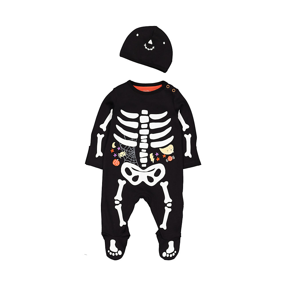 ชุดแฟนซีเด็ก mothercare halloween glow-in-the-dark skeleton all in one with hat QB022