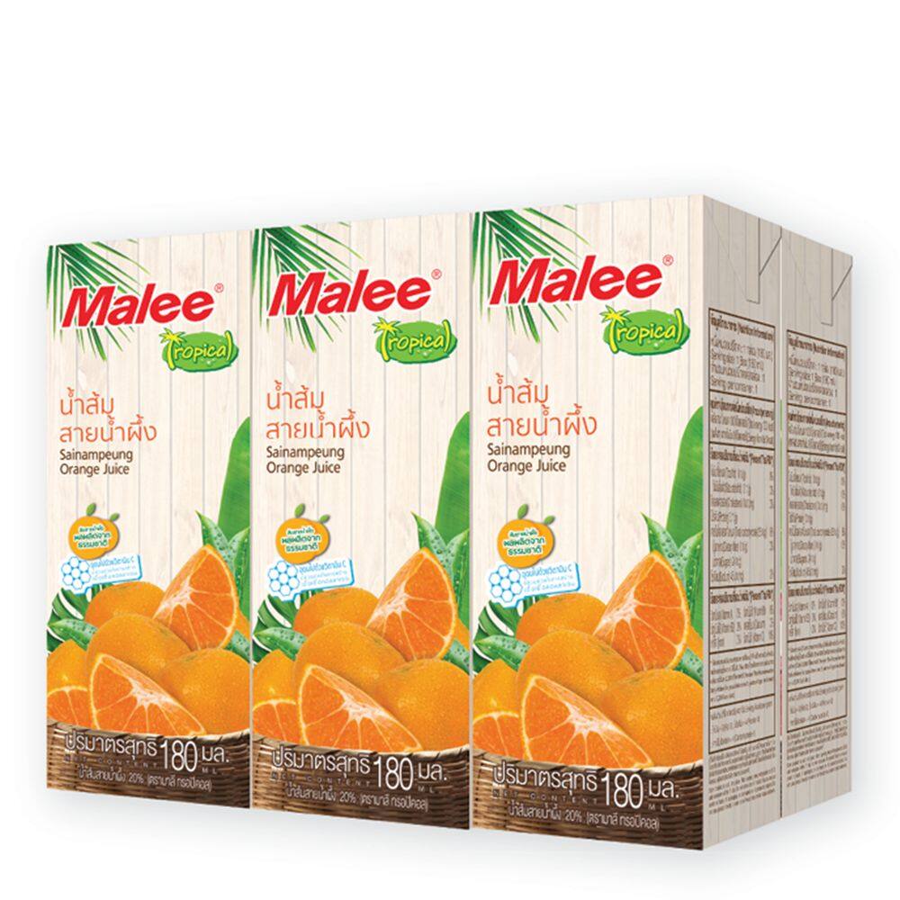 มาลี น้ำส้มสายผึ้ง ขนาด180 มล.แพ็ค6 กล่อง/Malee orange vinegar, 180 ml, pack of 6 boxes