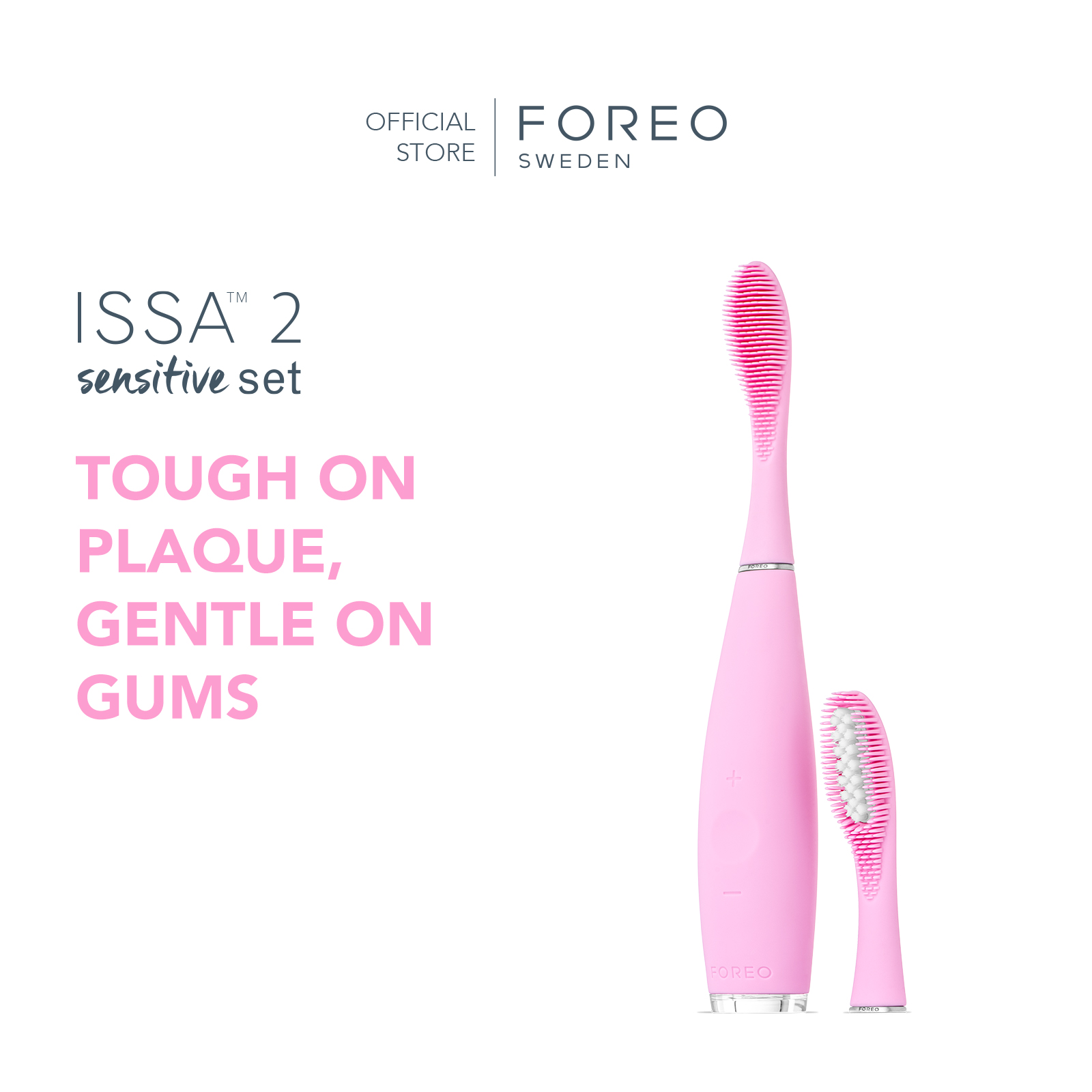 FOREO ISSA 2 Sensitive Set - Pearl Pink เซ็ตแปรงสีฟันไฟฟ้า ฟอริโอ้ อิซซ่า 2 สีชมพูอ่อน (หัวแปรงซิลิโคน+หัวแปรงไฮบริด)