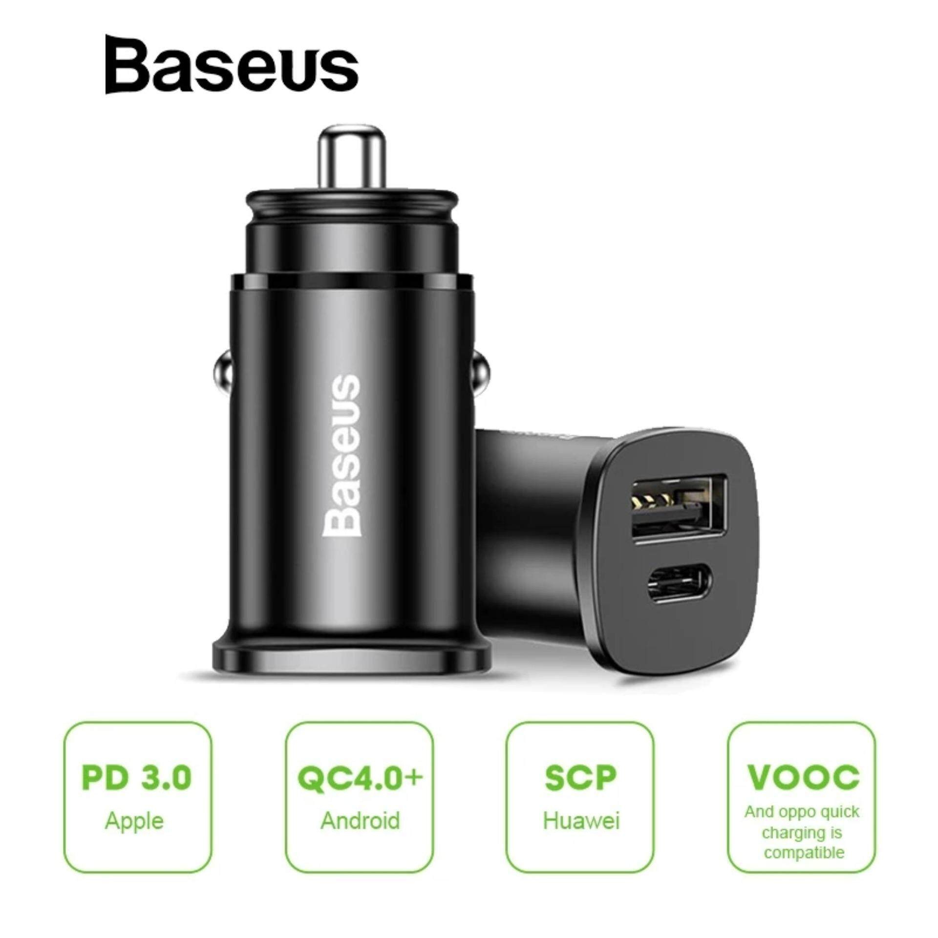 Baseus Mini ที่ชาร์จในรถยนต์ (USB + Type-C) ชาร์จเร็ว (ของแท้ 100 %) Car Charger 30W Quick Charge QC4.0 อุปกรณ์ชาร์จมือถือในรถ ที่ชาร์จแบตรถ ที่ชาร์จไฟในรถยนต์ ใช้กับ มือถือ แท็บเล็ต และ อุปกรณ์อิเล็กทรอนิกส์