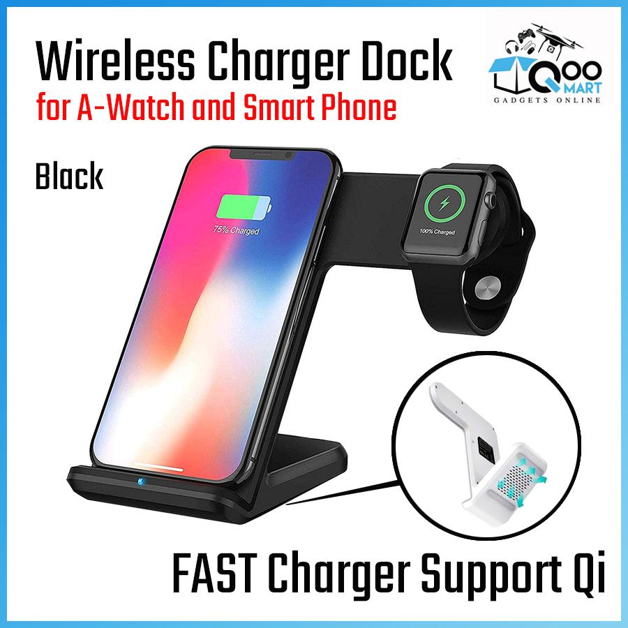 Wireless Charger 2 in 1 แท่นชาร์จไร้สาย 2 in 1 ชาร์จได้พร้อมกันทั้งนาฬิกาและโทรศัพท์ที่รองรับเทคโนโลยี Qi # Qoomart