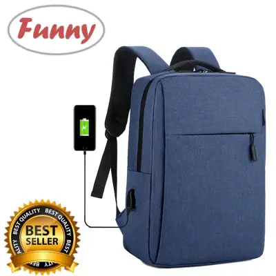 Funny.Shop Multifunction USB charging แฟชั่นกระเป๋าเป้สะพายหลังสำหรับผู้ชาย แล็ปท็อป Men Laptop Backpack