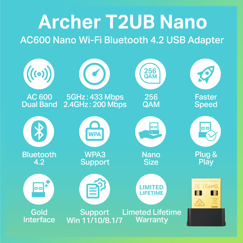 TP-Link Archer T2UB Nano AC600 Nano Wi-Fi Bluetooth 4.2 USB Adapter ตัว ...