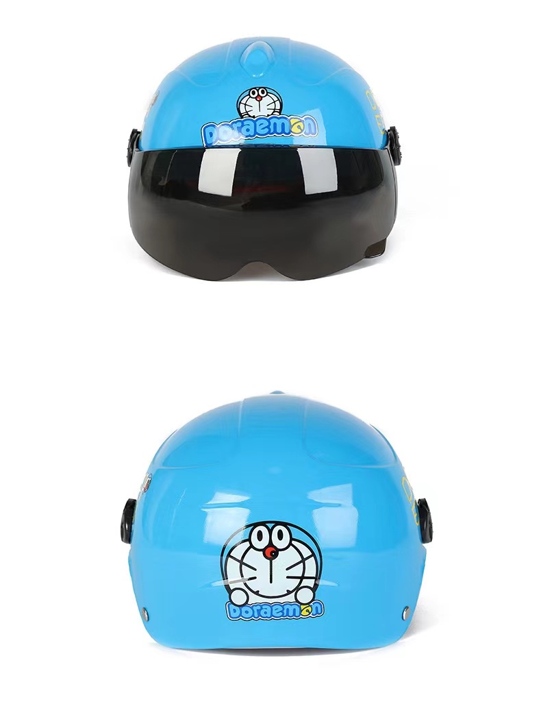 เลนส์สีน้ำตาลเข้ม หมวกกันน็อคเด็ก รูปแบบการ์ตูน หมวกกันน็อคเด็ก รุ่น （Kitty แมว/ Doraemon）ระบายอากาศได้ดี Motorcycle Children'S Helmet Cute