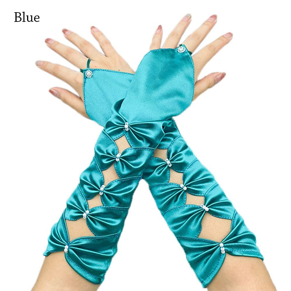 Fashionxu dạ hội dạ hội không ngón thắt nơ xếp li đám cưới găng tay cô dâu satin găng tay khuỷu tay dài