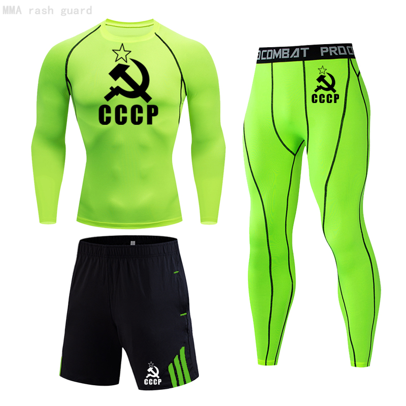 Men CCCPT shirt Long-sleeved Top Running pants Compression Clothing  Bodybuilding T-Shirt Sport leggings rashgard male tracksuit