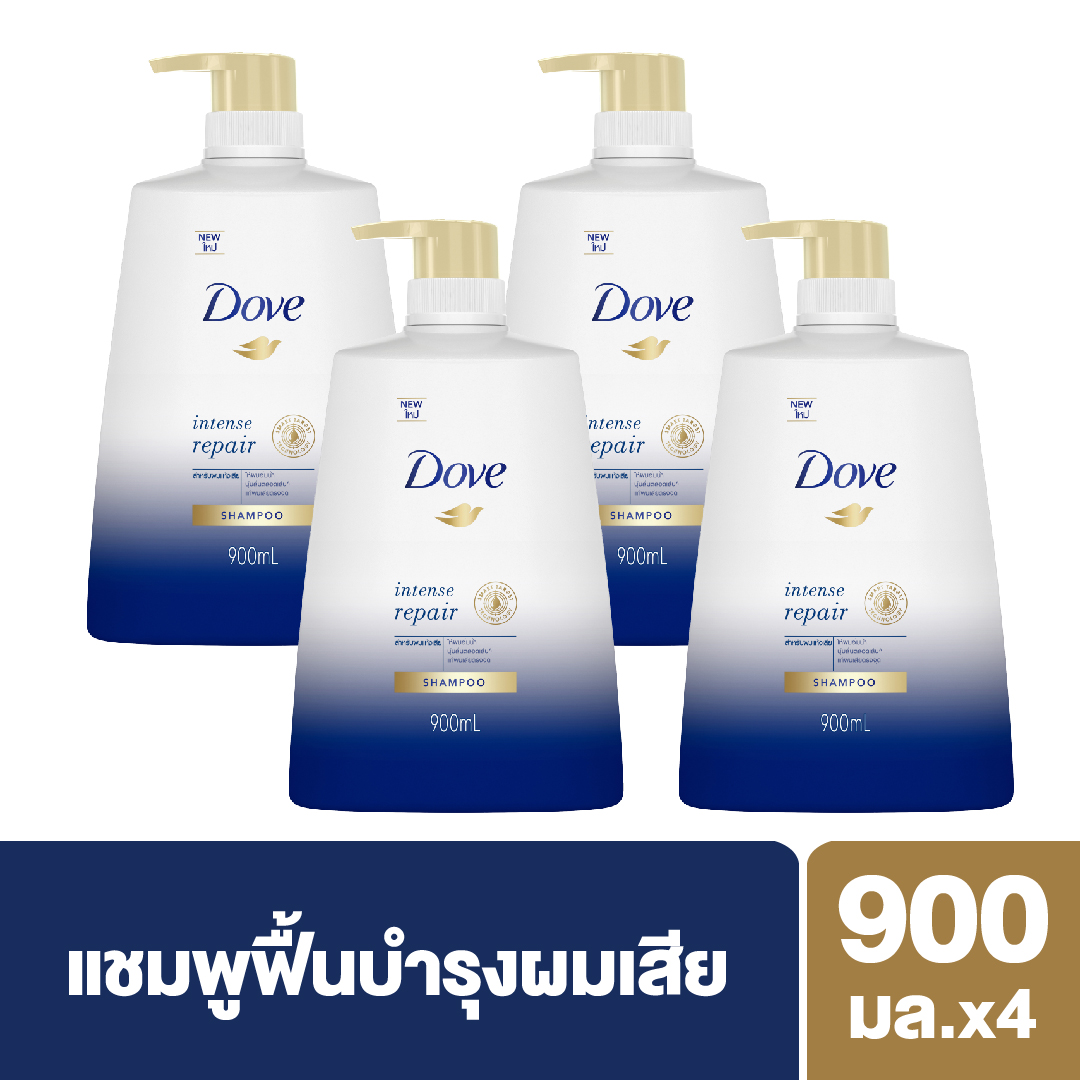 [ส่งฟรี] โดฟ อินเทนซ์ รีแพร์ แชมพู สีน้ำเงิน สำหรับผมแห้งเสีย แก้ผมเสียตรงจุด 900 มล. x4 Dove Intense Repair Shampoo Dark Blue 900 ml. x4( ยาสระผม ครีมสระผม แชมพู shampoo ) ของแท้