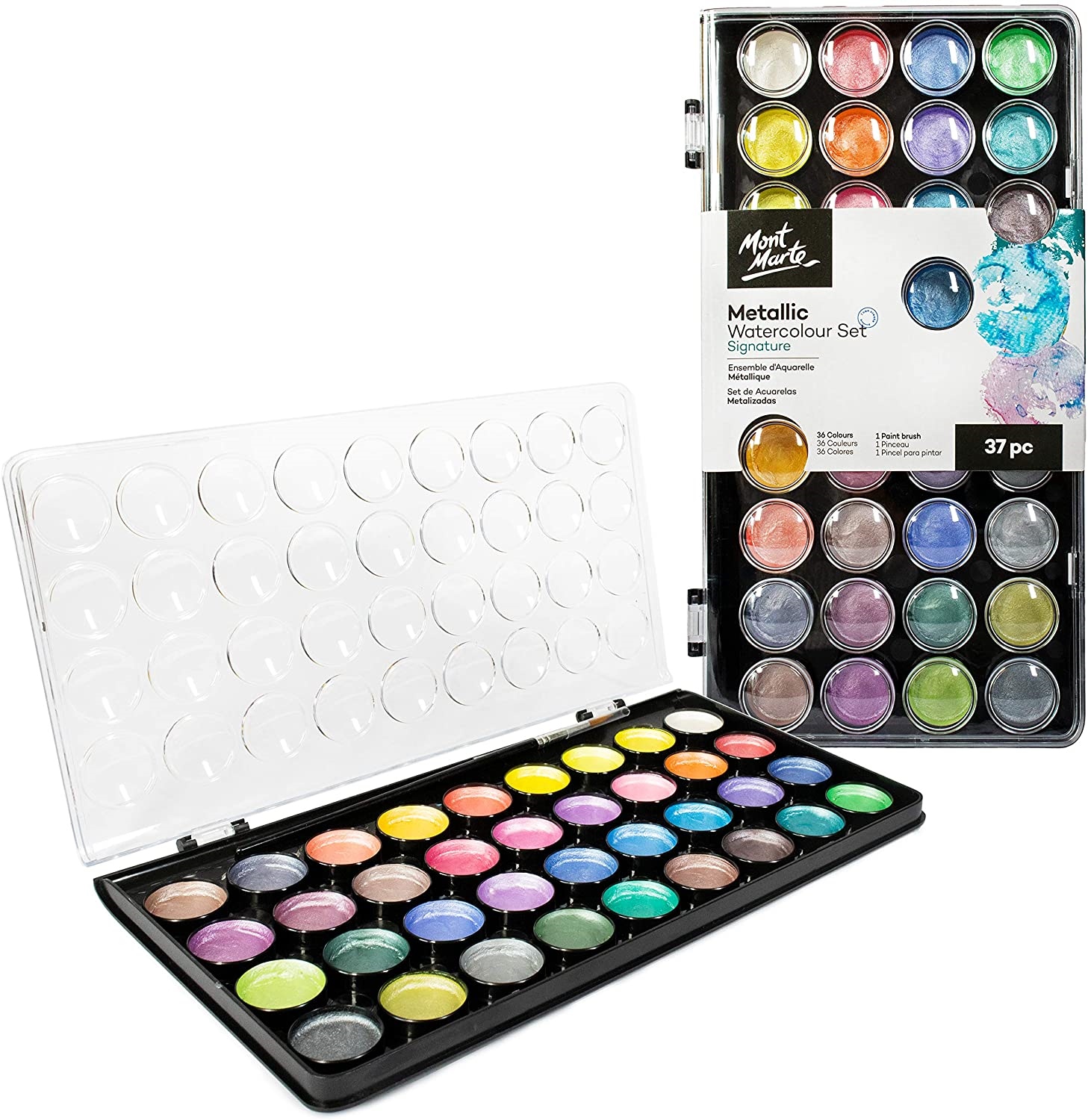 Mont Marte Signature Metallic Watercolor Cake Set 37 Piece Pearl Paint
