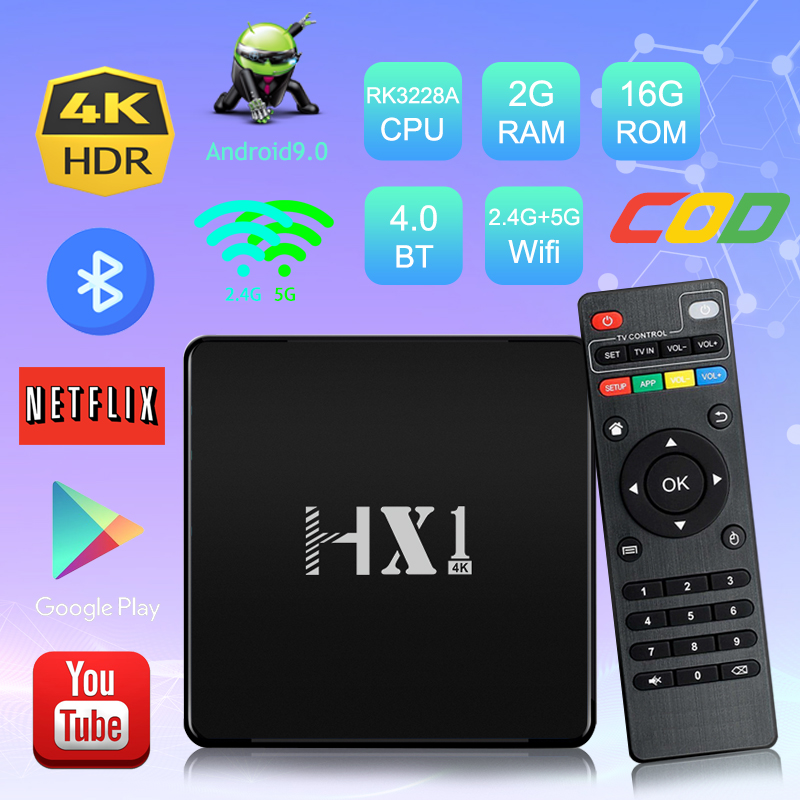 (COD) Android Tv Box HX1 2GB +16GB Tv Box Bluetooth Dual Wifi 4K Smart Tv Box Android 9.0
