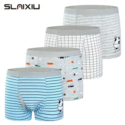 SLAIXIU 4pcs Boys Boxer Cotton Kids Underwear Cartoon Cow Design Teenager Boy Briefs for 2-12 Years Children Shorts