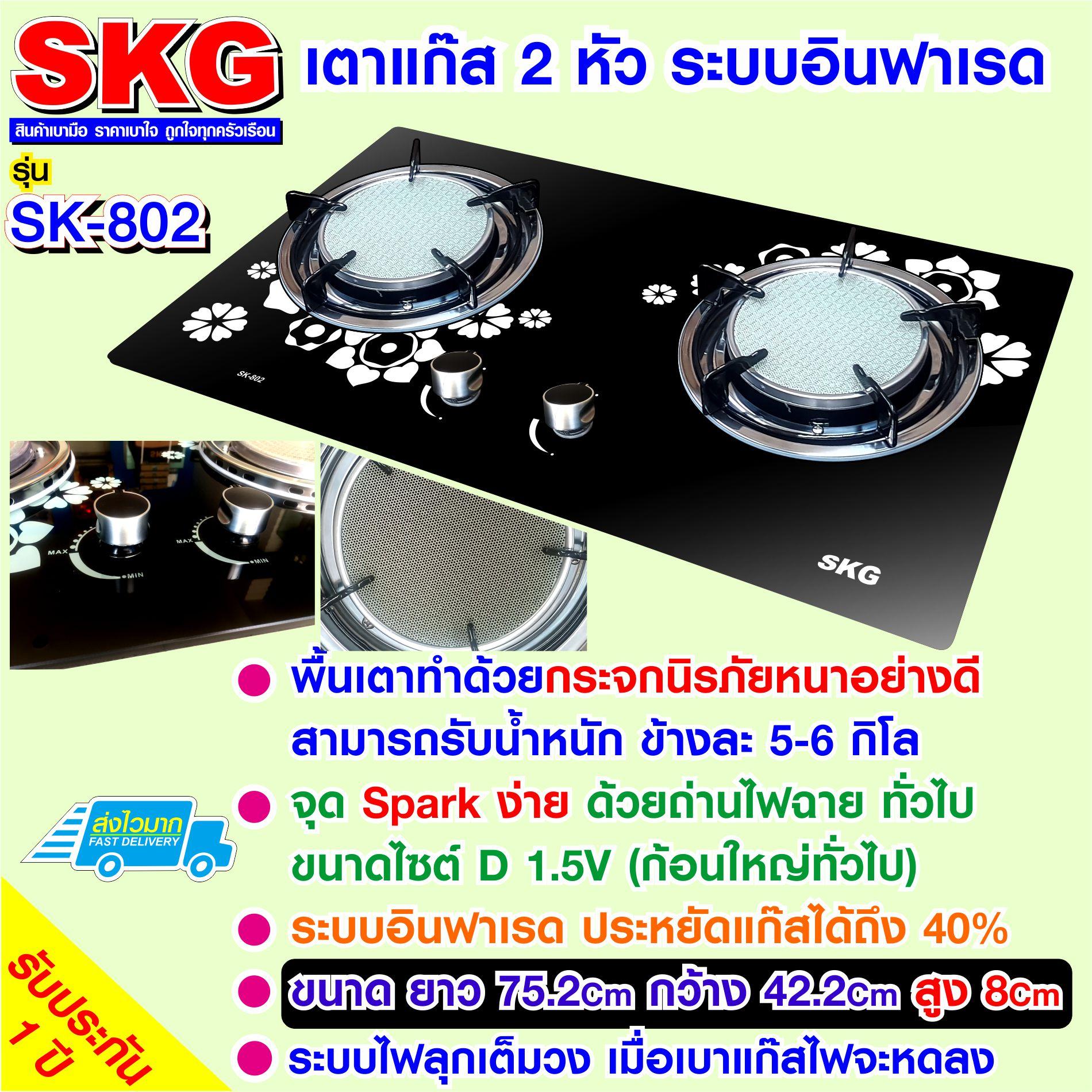 SKG ชุดสุดคุ้ม เตาแก๊ส+หม้อสแตนเลส 4 ใบ รุ่น SK-802 (สีดำ) + SK-600 ฝาแก้ว thitimin