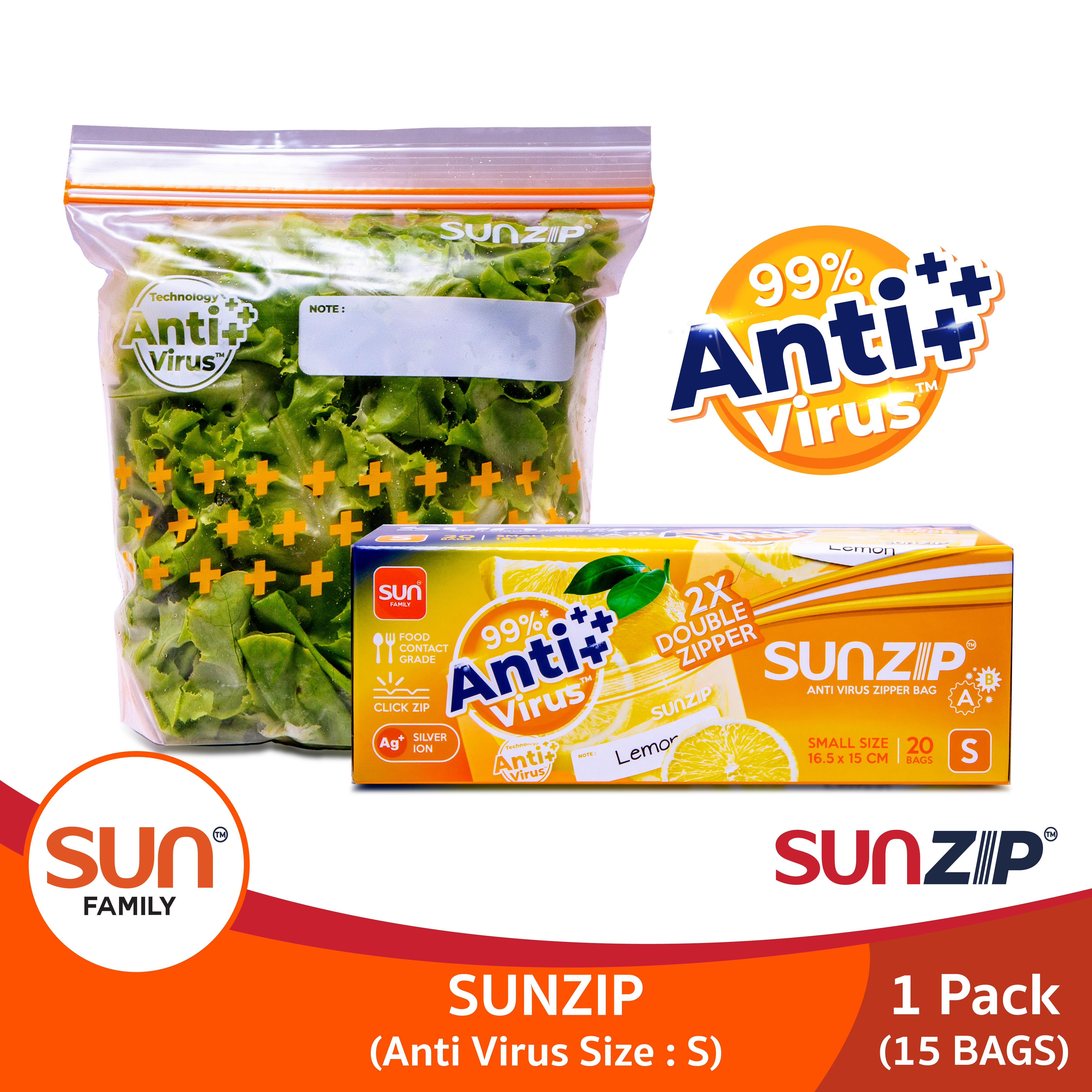 Sunzip SUNZIP ถุงซิปแอนตี้ไวรัส ไซส์ S ยับยั้งการเจริญเติบโตของเชื้อไวรัสได้ ...