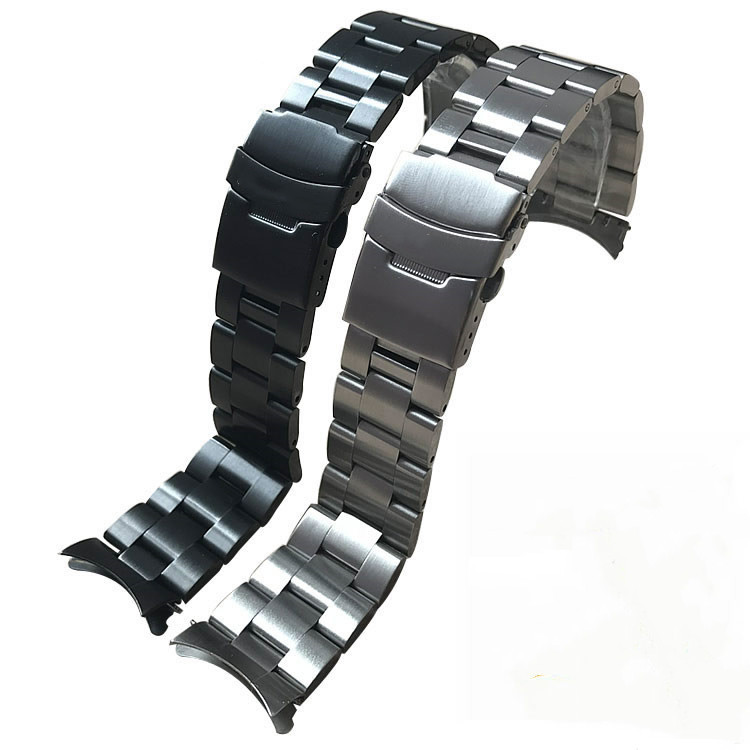 适用于精工卡西欧实心不锈钢带表带黑色拉丝磨砂手表带20 22Mm