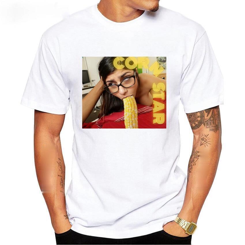 Mia Khalifa Suck Corn Humor Print T-Shirt Summer Fashion Men Short Sleeve  Funny Casual White Tops Vintage Hip Hop Style Boy Tees