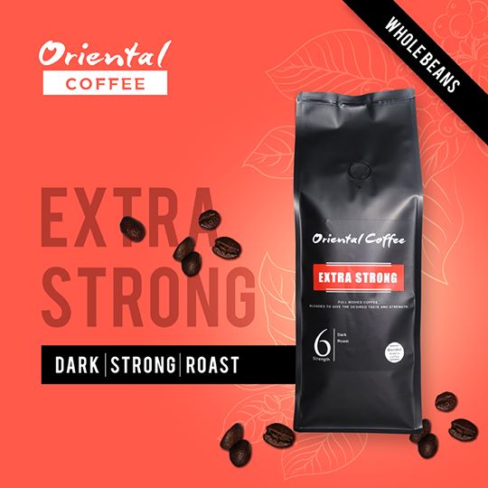 Oriental Coffee Arabica Blend Coffee Bean Extra Strong 500 g. 1 bag. เมล็ดกาแฟคั่ว อราบิก้าผสมโรบัสต้า 500 กรัม 1 ถุง