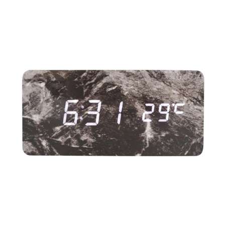 นาฬิกาปลุกดิจิตอล นาฬิกาปลุก Wooden Clock นาฬิกาตั้งโต๊ะ ลายหินอ่อน นาฬิกาปลุกดิจิตอลตั้งโต๊ะ นาฬิกาดิจิตอล [ดำ]