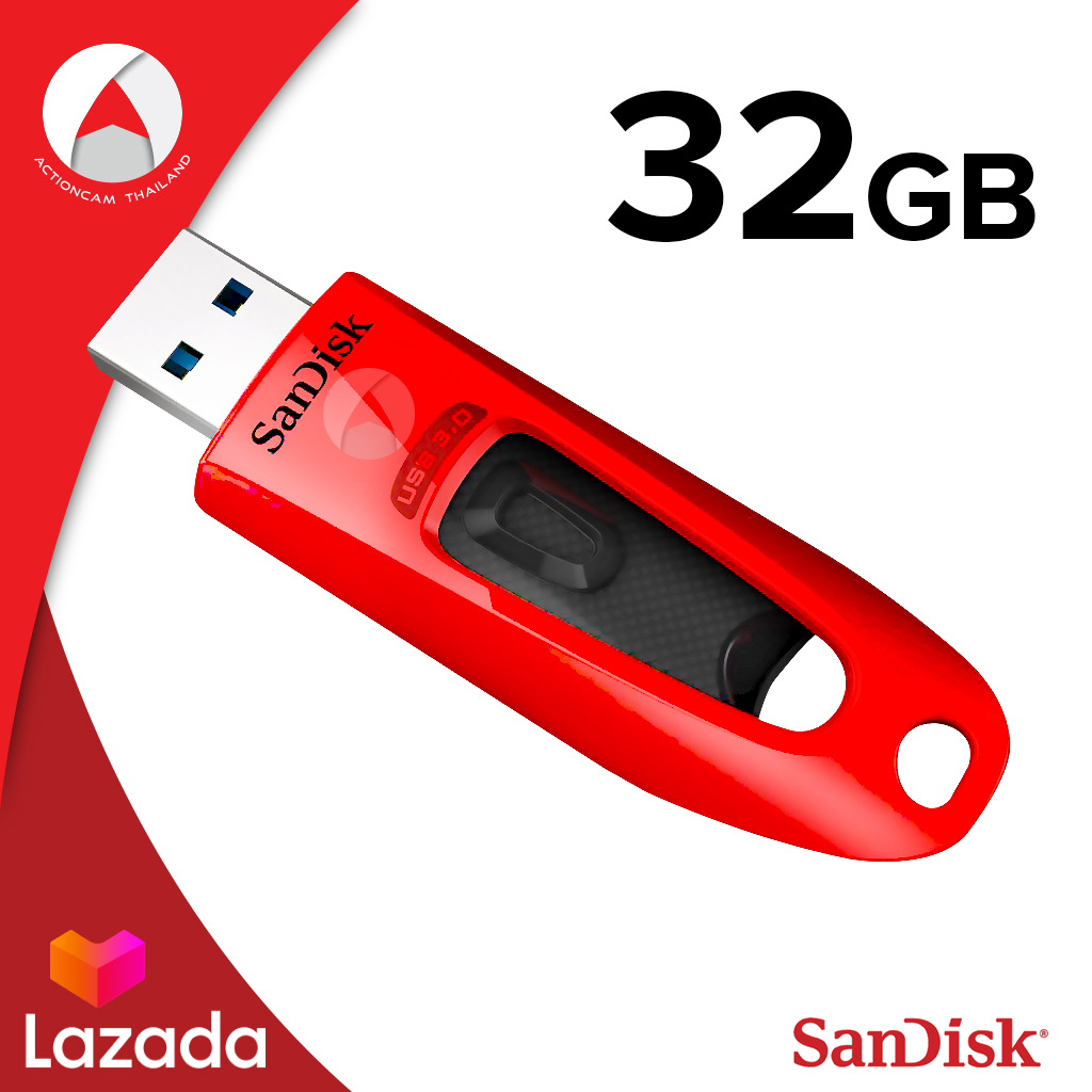 SANDISK ULTRA FIT USB 3.0 32GB  เร็วขึ้น 10 เท่า อ่าน 130MB/S (SDCZ48_032G_U46R) RED เมมโมรี่ แซนดิส แฟลซไดร์ฟ ประกัน Synnex รับประกัน 5 ปี
