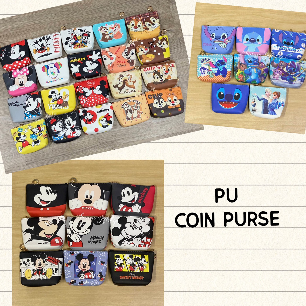 กระเป๋าใส่เหรียญ บัตรต่างๆได้ ลายการ์ตูน Mickey Disney Moomin Pokemon Kumamon