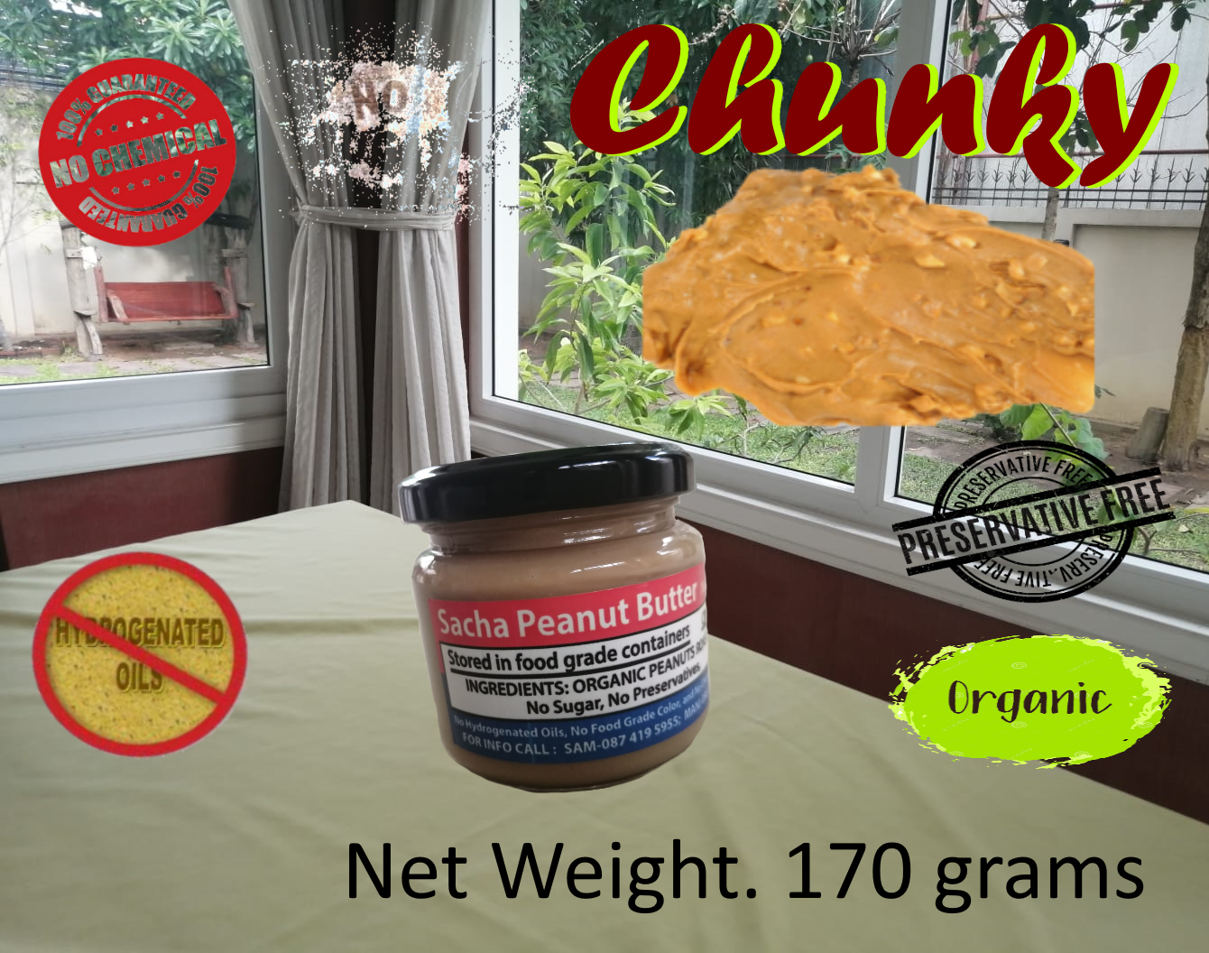 Sacha Peanut Butter (Chunky) All Natural Organic (170 grams) - Free Delivery, ซาช่า-เนยถั่ว (ส่งฟรี)