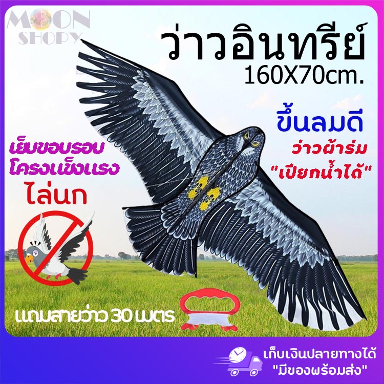 ว่าวอินทรีย์ไล่นก! 1.60 เมตร แถมเชือก 50เมตร ผ้าร่มกันเปียก โครงแข็งแรง เย็บขอบรอบ !!สินค้ามีพร้อมส่ง!!เก็บเงินปลายทางได้จ้า ว่าวนก ว่าว