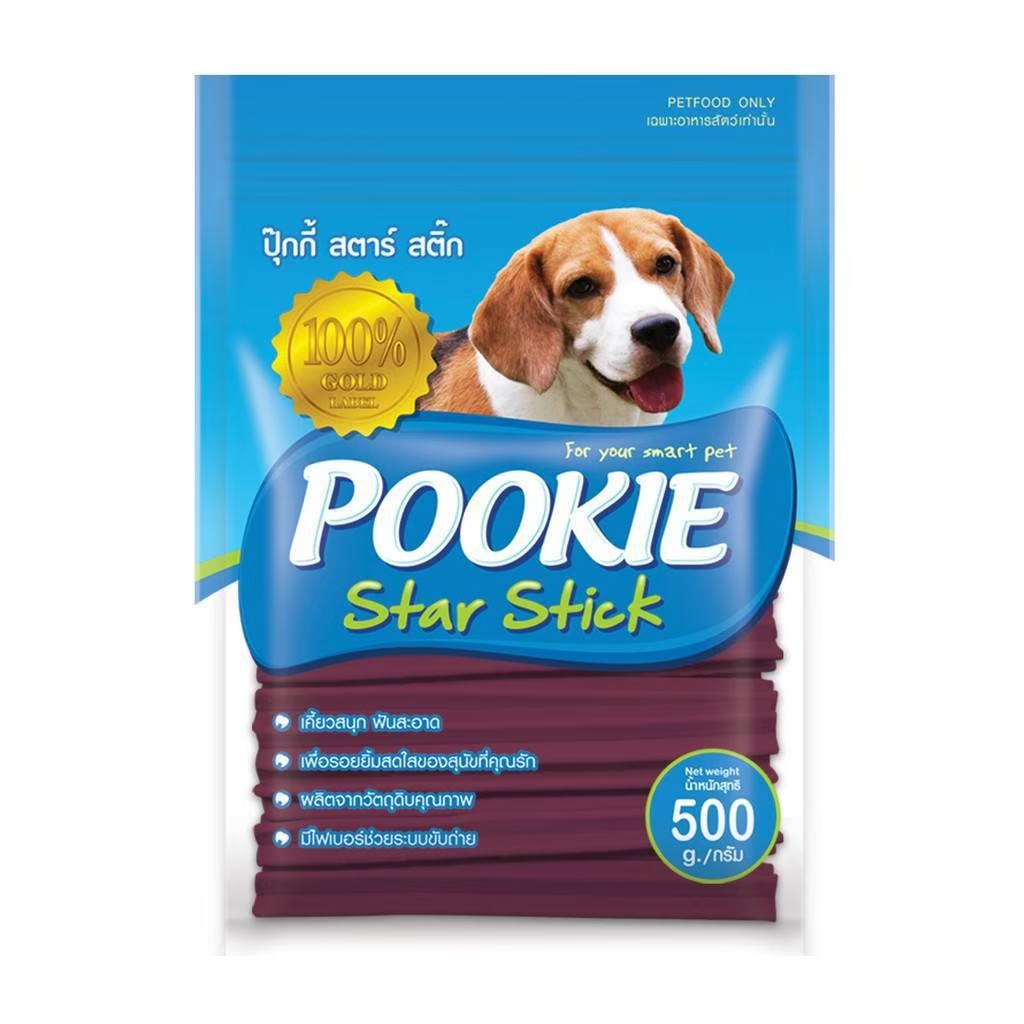 [มีให้เลือก 6 สูตร 6 รสชาติ]Pookie ปุ๊กกี้ ขนมขัดฟันสุนัข 5แฉก รสหินปูน กลิ่นปาก ช่วยระบบขับถ่าย(500g)