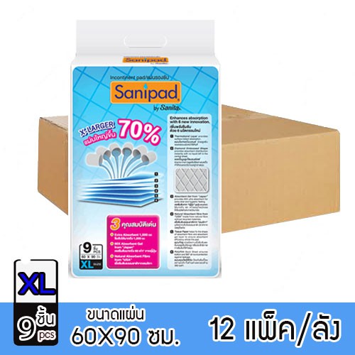 hot Sanipad Incontinent pad (ขายยกลัง!! 12ห่อ) - แซนนิแพด แผ่นรองซับ (ไซส์ XL : 6 x 9ซม) 9แผ่น-ห่อ