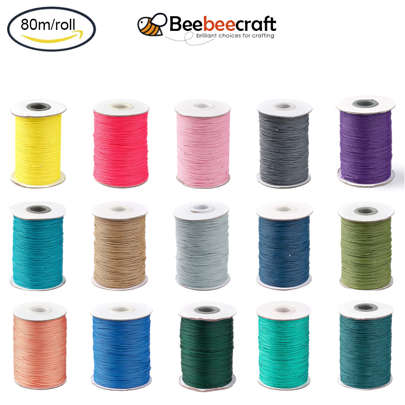 Beebeecraft 1 Roll 80m1mm Waxed Polyester Cord Waxed Cord Thread Beading String for Jewellery Bracelets Crafts