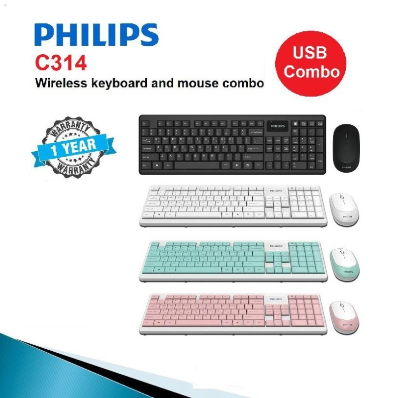 ภาพหน้าปกสินค้าPhilips SPT C314 ชุดคีบอร์ดเมาส์ไร้สาย Wireless keyboard mouse Combo set