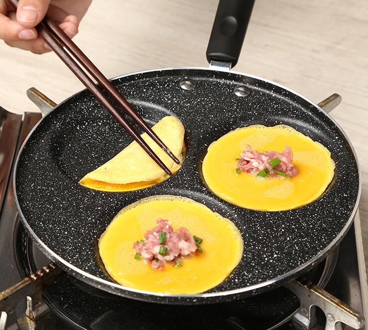 Welucky กระทะทอดไข่ดาว กระทะ3หลุม 22cm กระทะออมเล็ต กระทะทำไข่ดาว ไม่ติดกระทะ กระทะเคลือบ