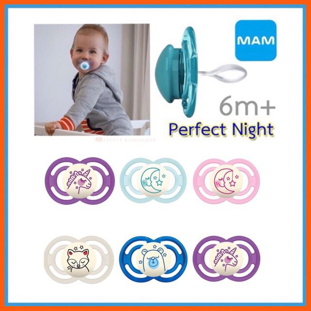 SALE [6m+] จุกหลอก เรืองแสง MAM รุ่น Perfect_Night ป้องกันฟันหน้ายื่น [A403] [MAM] แม่และเด็ก อุปกรณ์ให้นม เด็กอุปกรณ์ทานอาหาร สำหรับเด็ก