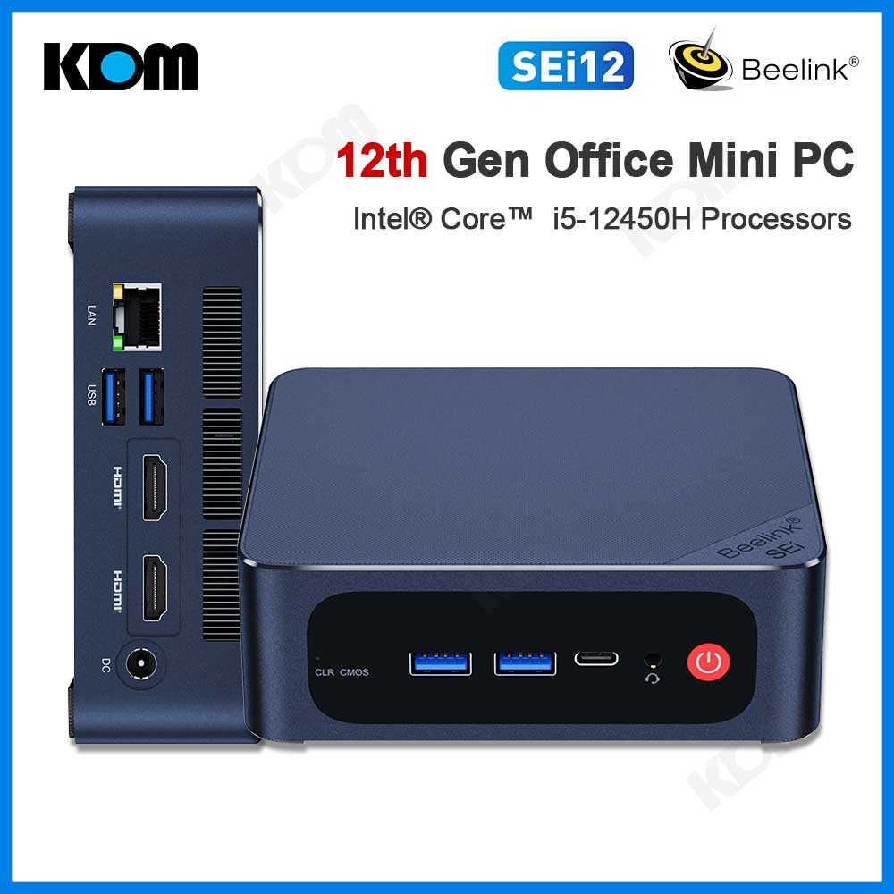Beelink Mini PC, Intel12th i5-12450H(Turbo to 4.4GHz, 8C/12T),16G DDR4  3200Mhz+500G M.2 PCIe4.0 SSD Mini Computer, Intel UHD Graphics 48EUs  1.2GHz