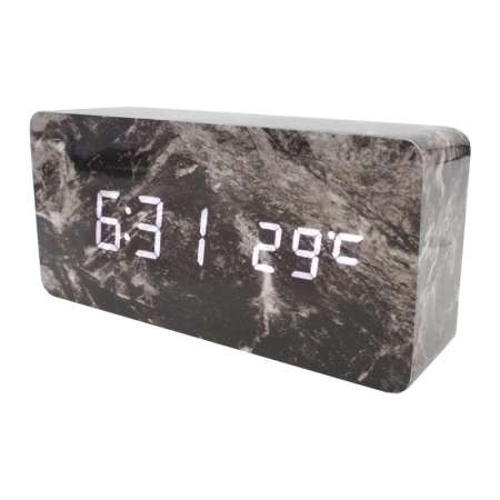 นาฬิกาปลุกดิจิตอล นาฬิกาปลุก Wooden Clock นาฬิกาตั้งโต๊ะ ลายหินอ่อน นาฬิกาปลุกดิจิตอลตั้งโต๊ะ นาฬิกาดิจิตอล [ดำ]