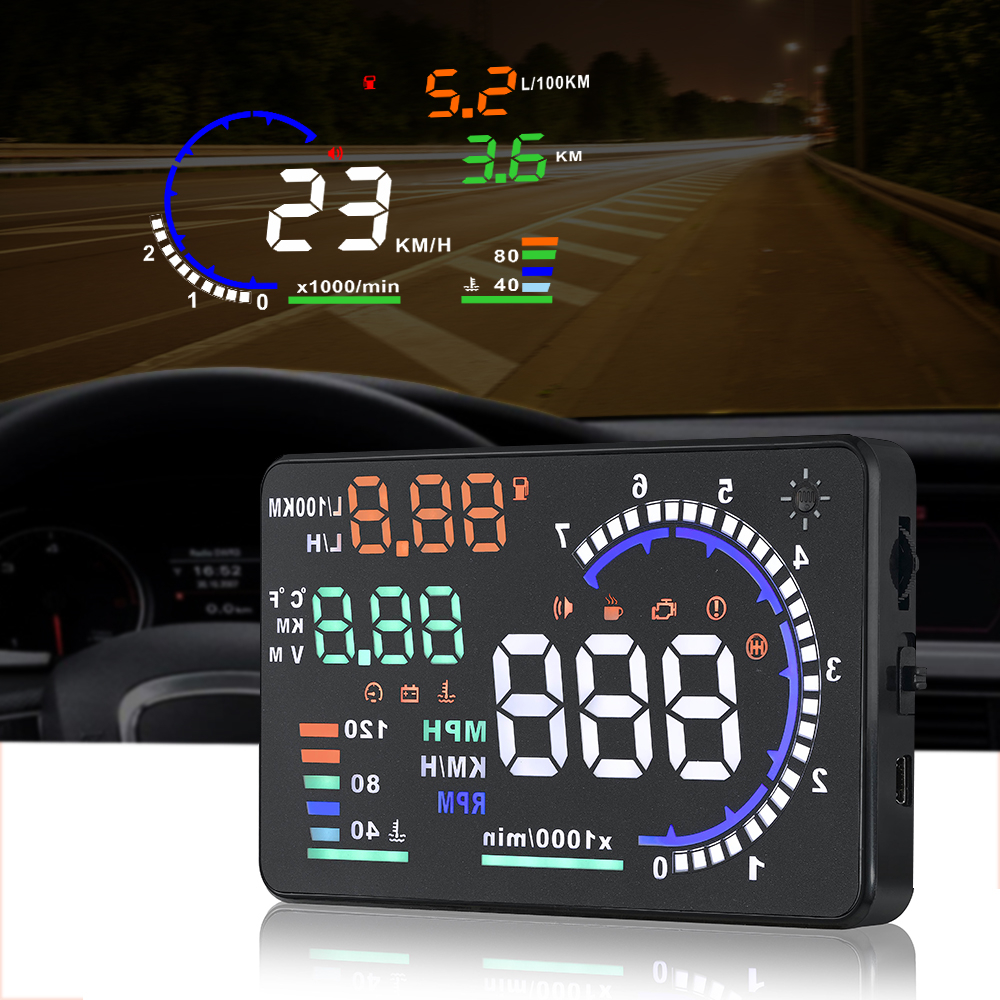 OBD2 A8 Plus (A8+) HUD รุ่นใหม่ จอใหญ่5.5นิ้ว วัดความร้อนหม้อน้ำ ความเร็ว วัดรอบ โวลท์แบต