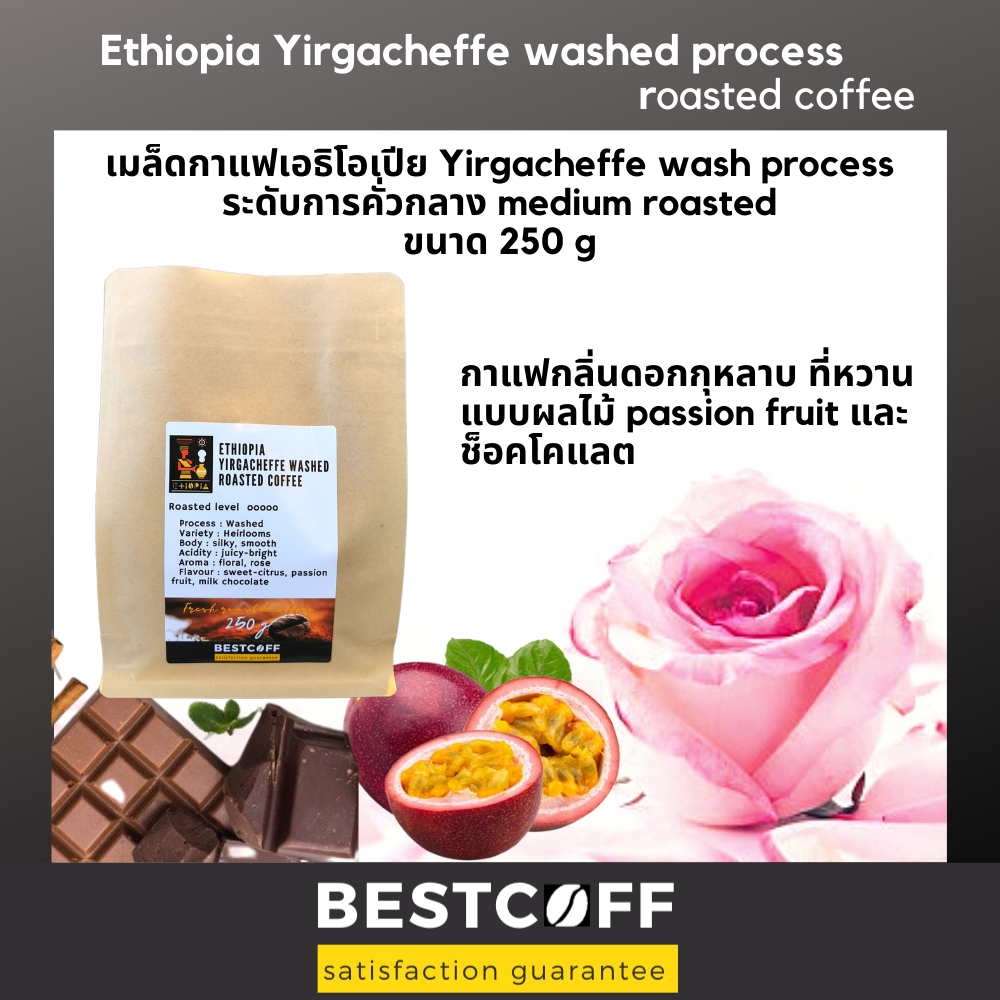 Bestcoff เมล็ดกาแฟ เอธิโอเปีย คั่วกลาง Ethiopia Yirgacheffe medium roasted coffee ขนาด 250 g